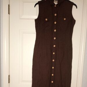Evan Picone Women's Dress sz 6 Linen Blend Brown Sleeveless Pockets Button Down.